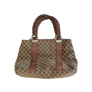 Gucci monogram brown bamboo vintage tote bag